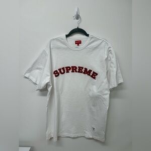 Supreme White Tee with Red Plaid Logo